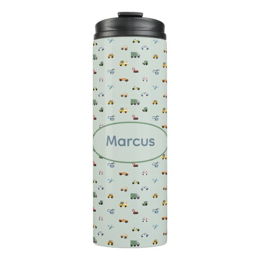 Jongens Cute Transport Auto Patroon monogram Kinde Thermosbeker (Voorkant)