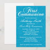 Jongen's Damask First Comunion Uitnodiging (Voorkant / Achterkant)