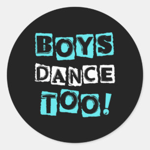 Jongens dansen op trendy blok lettertype tik balle ronde sticker