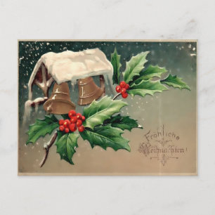 Jongens die de kerstboom kappen in besneeuwd bos briefkaart