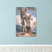 Jongens die in een boom klimmen canvas afdruk (Insitu (Houten vloer))