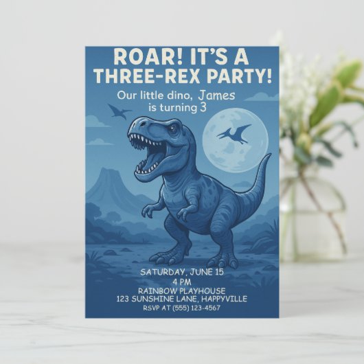 Jongens Dino-mijt derde verjaardag - Three-Rex Par Kaart (Staand voorkant)