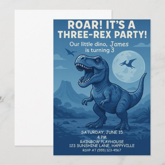 Jongens Dino-mijt derde verjaardag - Three-Rex Par Kaart (Voorkant / Achterkant)