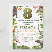 Jongens Dinosaur 8e Verjaardag Party Uitnodiging (Voorkant)