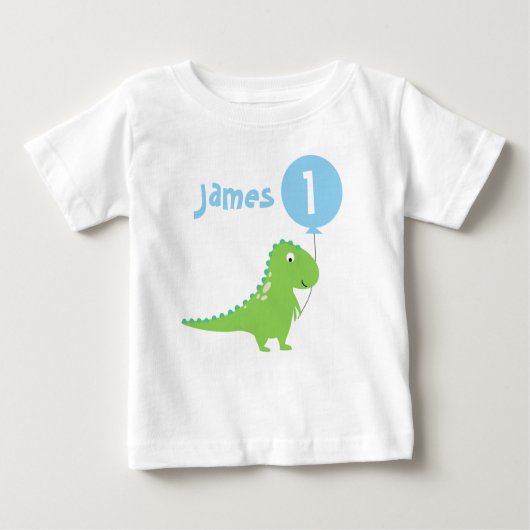 Jongens Dinosaur Balloon 1st Birthday T Shirt (Voorkant)