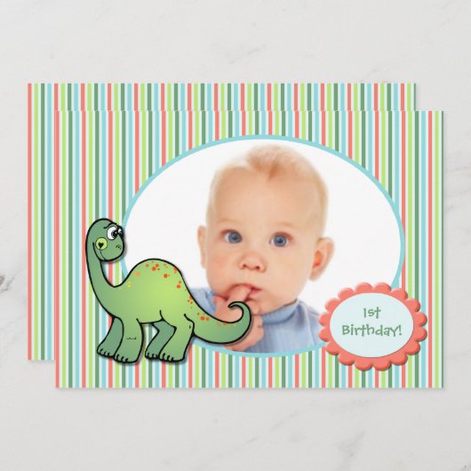 Jongen's Dinosaur Eerste Verjaardag Uitnodiging