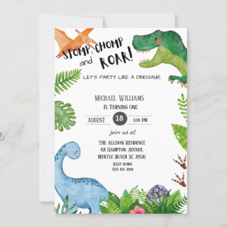 Jongens Dinosaurus 1e Verjaardagsfeest Kaart