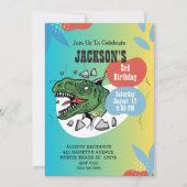 Jongens Dinosaurus 3e Verjaardag Feest Uitnodiging (Voorkant)