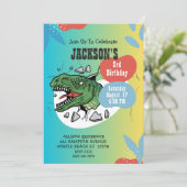 Jongens Dinosaurus 3e Verjaardag Feest Uitnodiging (Staand voorkant)
