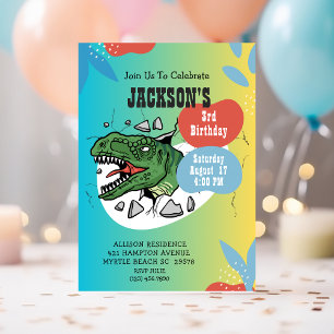 Jongens Dinosaurus 3e Verjaardag Feest Uitnodiging