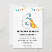 Jongens Dinosaurus 6e Verjaardag Feest Kaart (Voorkant)