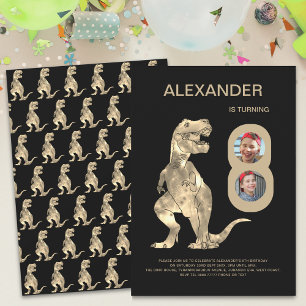 Jongens Dinosaurus 8e Verjaardag Party Fotocollage Kaart