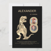 Jongens Dinosaurus 8e Verjaardag Party Fotocollage Kaart (Voorkant)