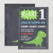 Jongens Dinosaurus Chalkboard 1e Verjaardag Uitnod Kaart (Voorkant / Achterkant)