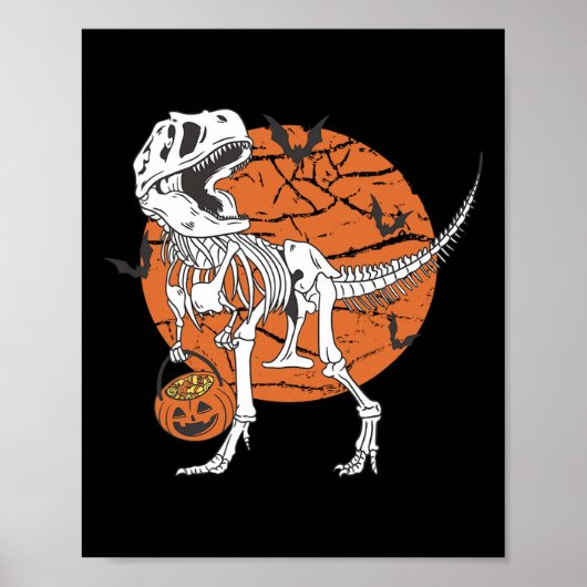 Jongens Dinosaurus Skelet T Rex Enge Pompoen Maan Poster (Voorkant)