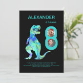 Jongens Dinosaurus T-Rex 8e Verjaardagsfeestje Kaart (Staand voorkant)