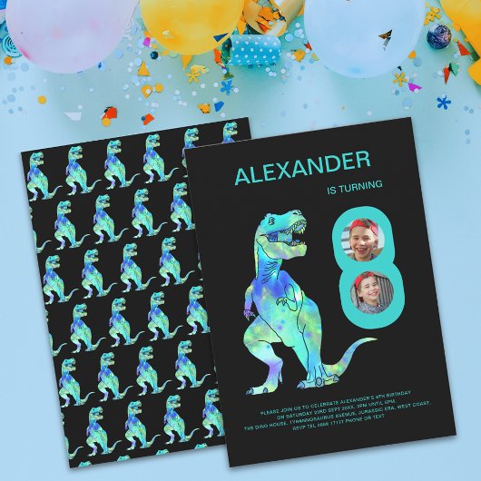 Jongens Dinosaurus T-Rex 8e Verjaardagsfeestje Kaart