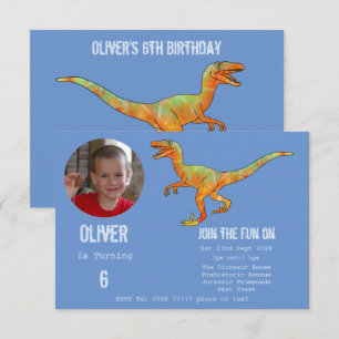 Jongens Dinosaurus Velociraptor 6e Verjaardagsfees Kaart