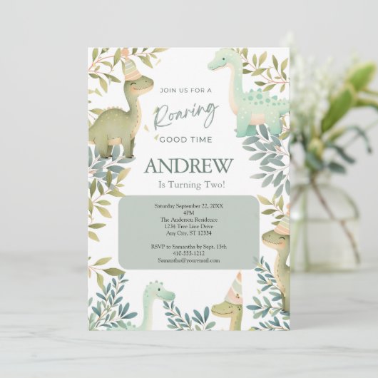 Jongens Dinosaurus Verjaardagsfeest 1e 2e 3e 4e Kaart (Staand voorkant)