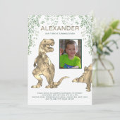 Jongens Dinosaurus Verjaardagsfeest met Foto Kaart (Staand voorkant)