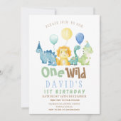 Jongens Dinosaurussen Eerste Verjaardag Waterverf Kaart (Voorkant)