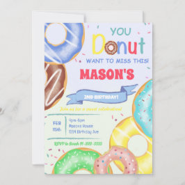 Jongens Donuts Verjaardagsfeestuitnodiging Kaart