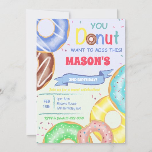 Jongens Donuts Verjaardagsfeestuitnodiging Kaart (Voorkant)
