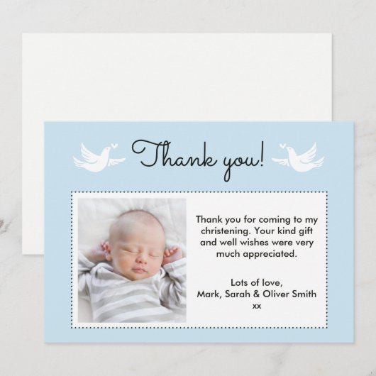 Jongens doop/doop bedankje bedankkaart (Voorkant / Achterkant)