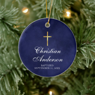 Jongens doop doop blauw keramisch ornament