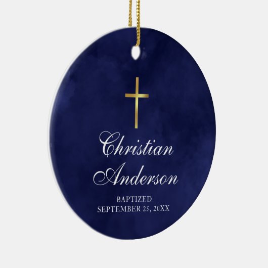 Jongens doop doop blauw keramisch ornament (Rechts)