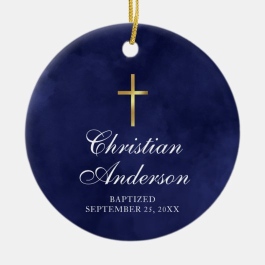 Jongens doop doop blauw keramisch ornament (Voorkant)
