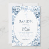 Jongens Doop Uitnodiging Blauw  Bloementoilet (Voorkant)