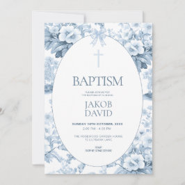Jongens Doop Uitnodiging Blauw  Bloementoilet