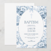 Jongens Doop Uitnodiging Blauw  Bloementoilet (Voorkant / Achterkant)