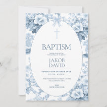 Jongens Doop Uitnodiging Blauw  Bloementoilet