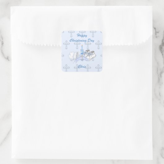 Jongens doopwens vierkante sticker (Tas)
