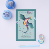 JONGENS DRAGON Baby Shower Geslacht Reveal Uitnodi Flyer (Enkel)