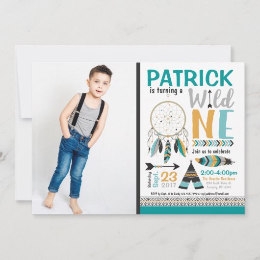 Jongens Dreamcatcher Wild ONE 1e verjaardag Uitnod Kaart (Voorkant)