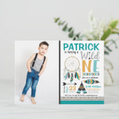 Jongens Dreamcatcher Wild ONE 1e verjaardag Uitnod Kaart (Staand voorkant)