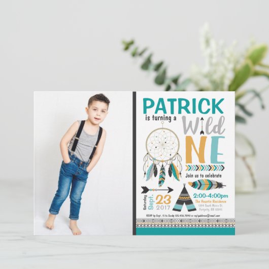 Jongens Dreamcatcher Wild ONE 1e verjaardag Uitnod Kaart (Staand voorkant)