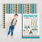 Jongens Dreamcatcher Wild ONE 1e verjaardag Uitnod Kaart (Voorkant / Achterkant)