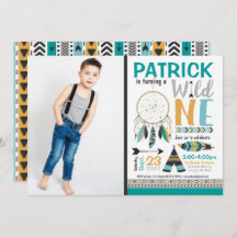 Jongens Dreamcatcher Wild ONE 1e verjaardag Uitnod