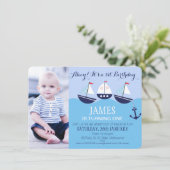 Jongen's Drie Boats Nautical 1st Birthday Party Kaart (Staand voorkant)