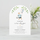 Jongens Een Gekke Gans 1e Verjaardagsfeest Kaart (Staand voorkant)