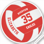 jongens eenvoudige rode witte teamkleuren volleyba sticker (Voorkant)