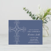 Jongens Eerste Communie Uitnodiging - Kruis, Monog (Staand voorkant)