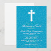 Jongen's eerste communie uitnodiging met kruis (Voorkant / Achterkant)