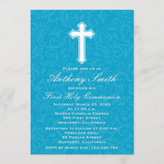 Jongen's eerste communie uitnodiging met kruis