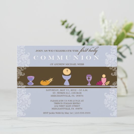 Jongen's eerste communiqué kaart (Staand voorkant)