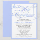 Jongen's eerste communiqué-uitnodiging blauw kaart (Voorkant / Achterkant)